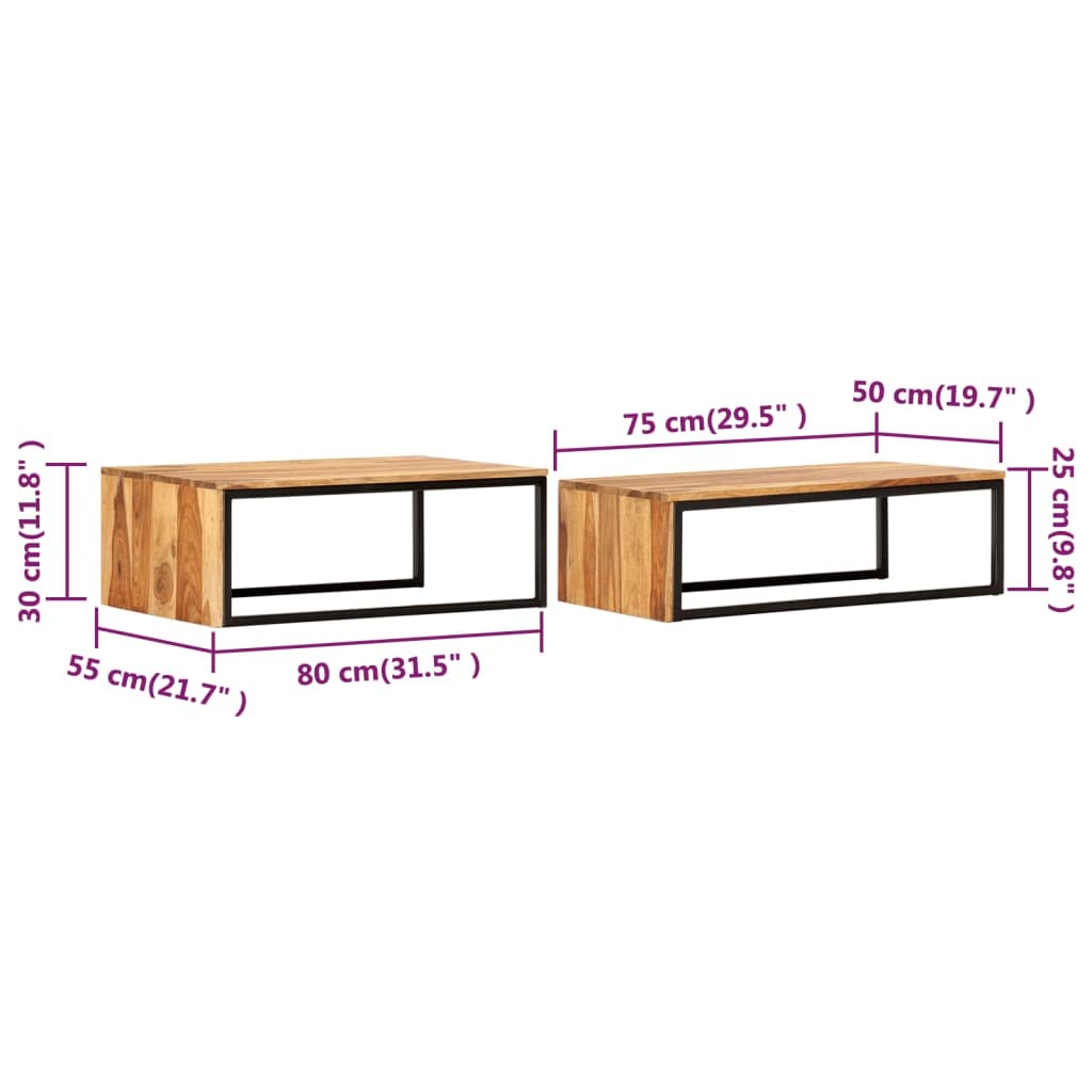 2 pcs Solid Sheesham Wood Nesting Tables X8011