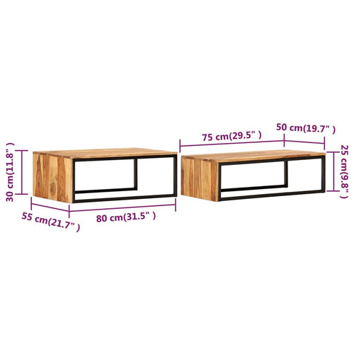 2 pcs Solid Sheesham Wood Nesting Tables X8011