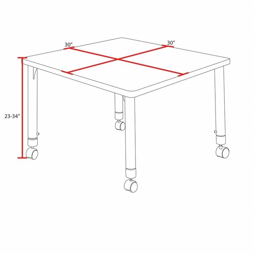30" Square Mobile Table with 4 Blue Stackable Chairs G411
