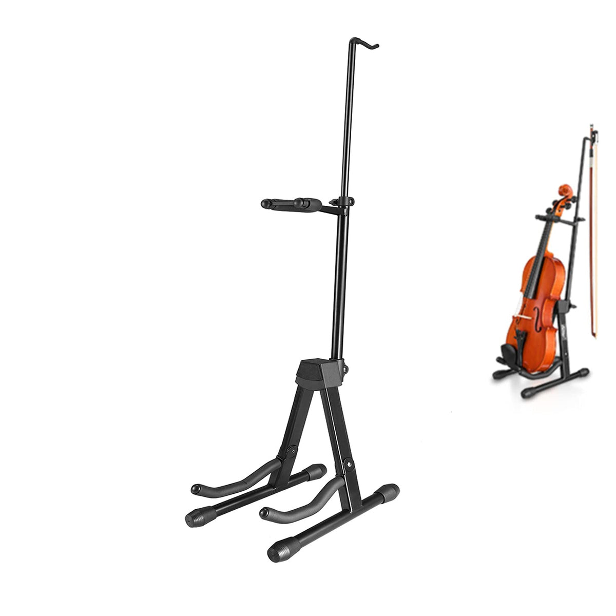 Violin Stand with Bows, Portable and Adjustable Holder Black M32951