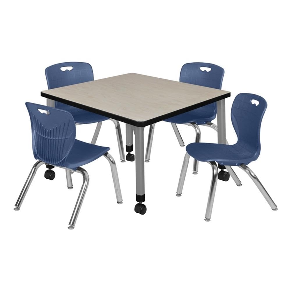 30" Square Mobile Table with 4 Blue Stackable Chairs G411