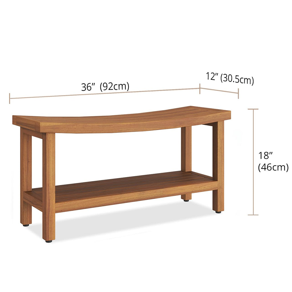 36" Teak Shower Bench with Shelf O32399