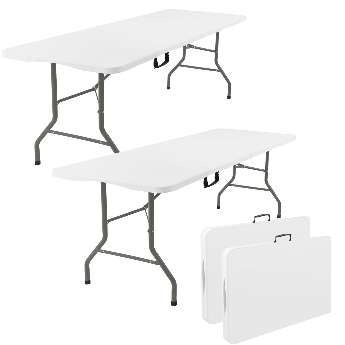 2 Pack 6 Feet Portable Folding Table White Plastic V5741