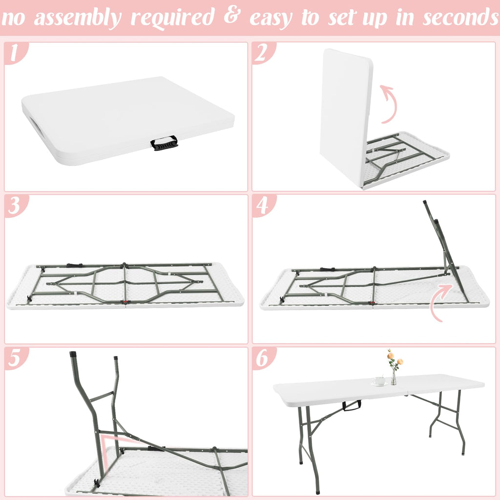 2 Pack 6 Feet Portable Folding Table White Plastic V5741