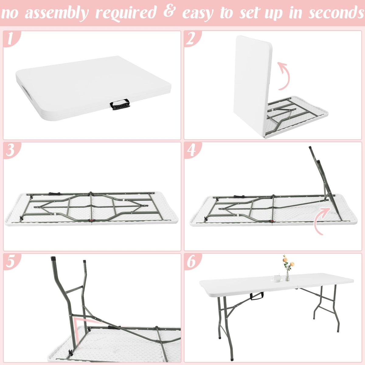 2 Pack 6 Feet Portable Folding Table White Plastic V5741
