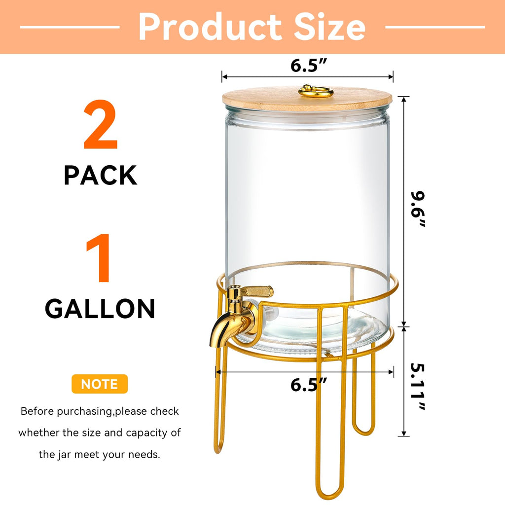 1 Gallon Glass Beverage Dispenser with Spigot, 2 Pack G91369