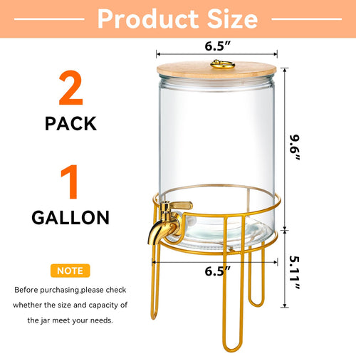1 Gallon Glass Beverage Dispenser with Spigot, 2 Pack G91369