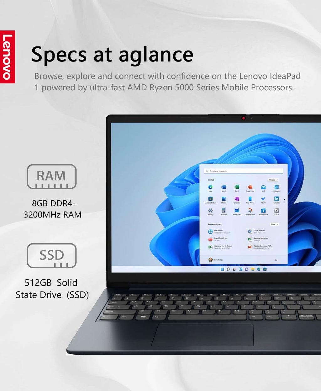 15.6" FHD Touch Laptop Ryzen 5 8GB RAM 512GB Storage Abyss Blue V45827