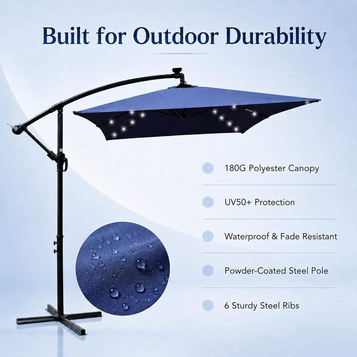 10x6.5FT Navy Blue Solar Offset Patio Umbrella F744