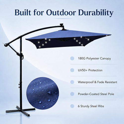 10x6.5FT Navy Blue Solar Offset Patio Umbrella F744