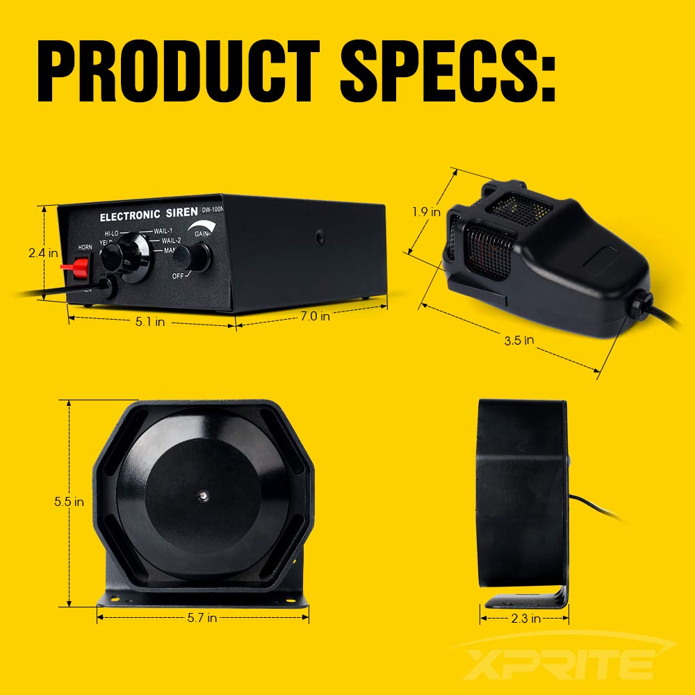 12V 100W 7 Tone Warning Speaker Siren Set with Microphone V433