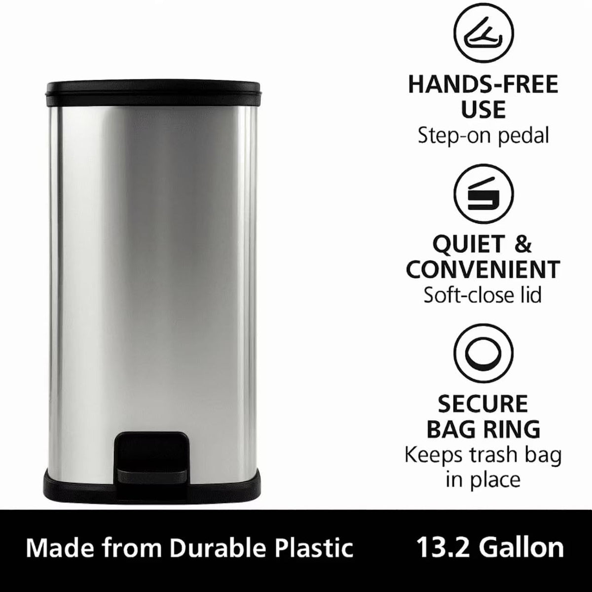 13 Gal Stainless Silver Step Trash Can Y572