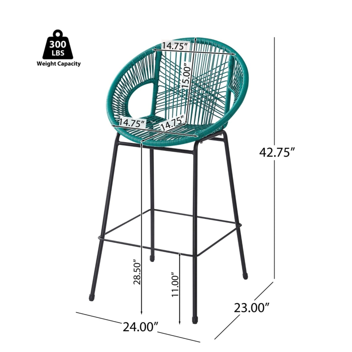 Faux Wicker PE Rattan Bar Stools Set of 2 Teal P446