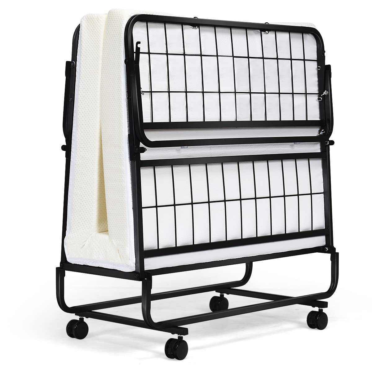 Folding Bed with Mattress Twin Size Metal Frame Memory Foam Y179