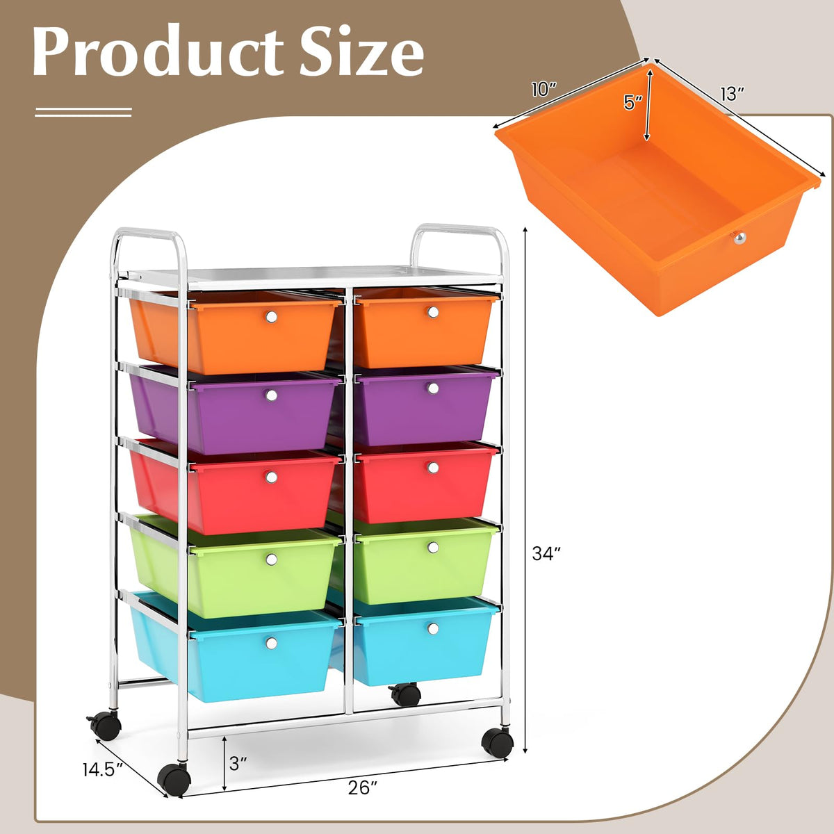10 Drawer Rolling Storage Cart with Lockable Wheels H752