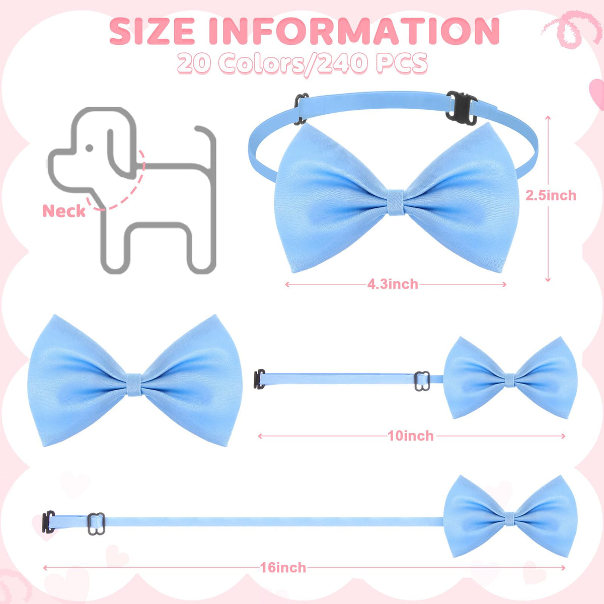 240 Pcs Dog Bow Ties with Adjustable Collar W9177
