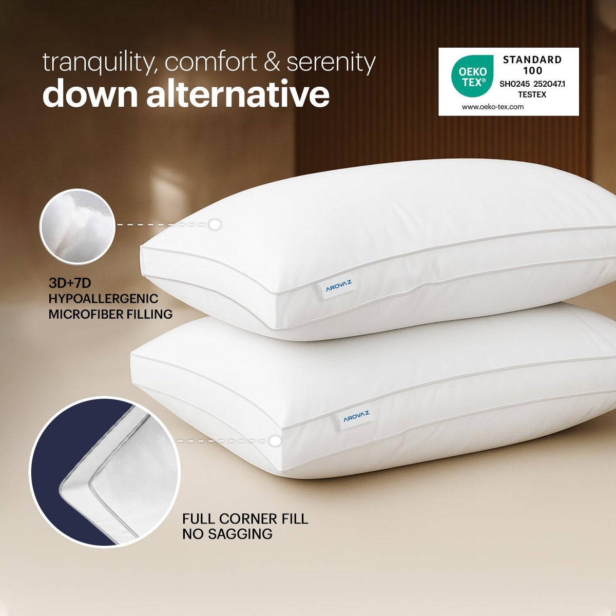 White Down Alternative Bed Pillows Set of 2 King W1607