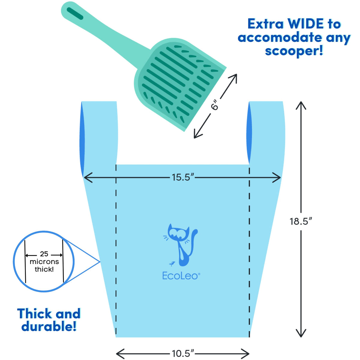 X-Large Corn Starch Leak Resistant Cat Litter Waste Bags with Easy-Tie Handles K197