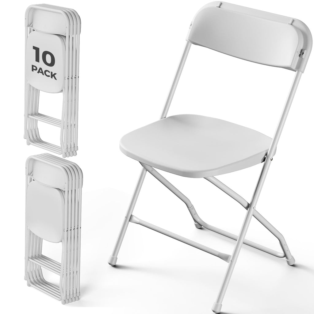 White 10 Pack Plastic Folding Chairs with Metal Frame V4982