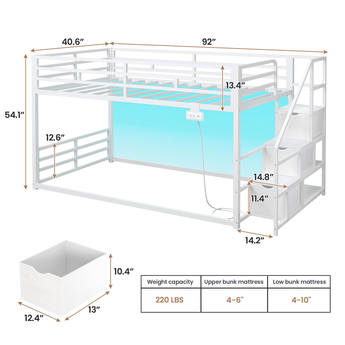 Low Bunk Bed Twin Over Twin with Storage Stairs C11576