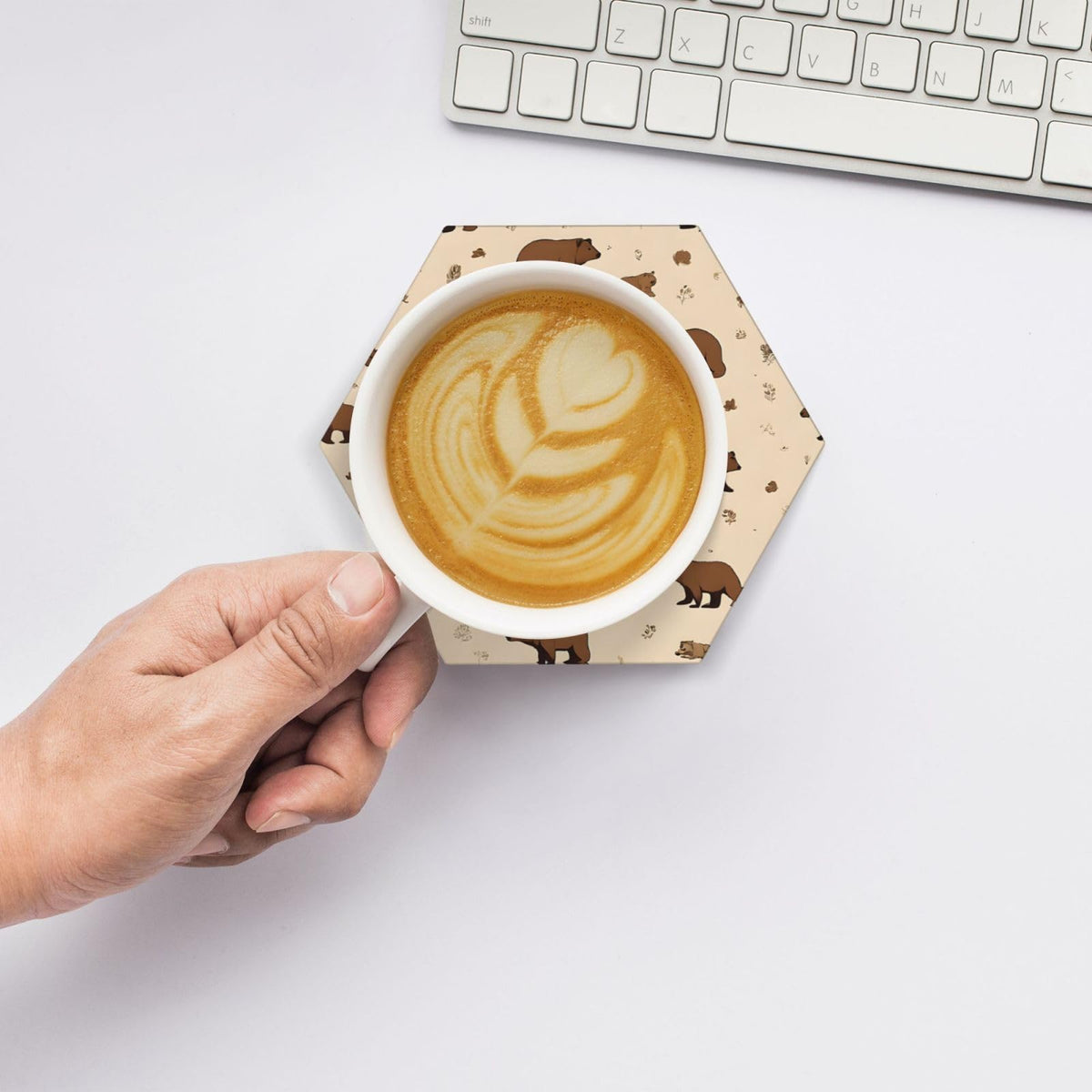 6 Piece Hexagonal Ceramic Coasters with Cork Backing O975225