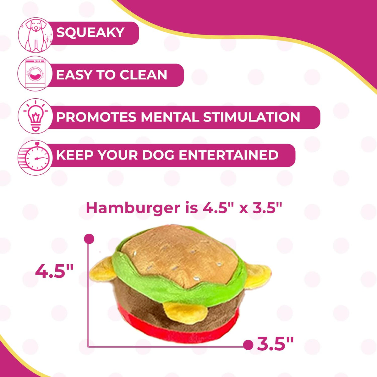 Hamburger Dog Toy with Squeaker L133399