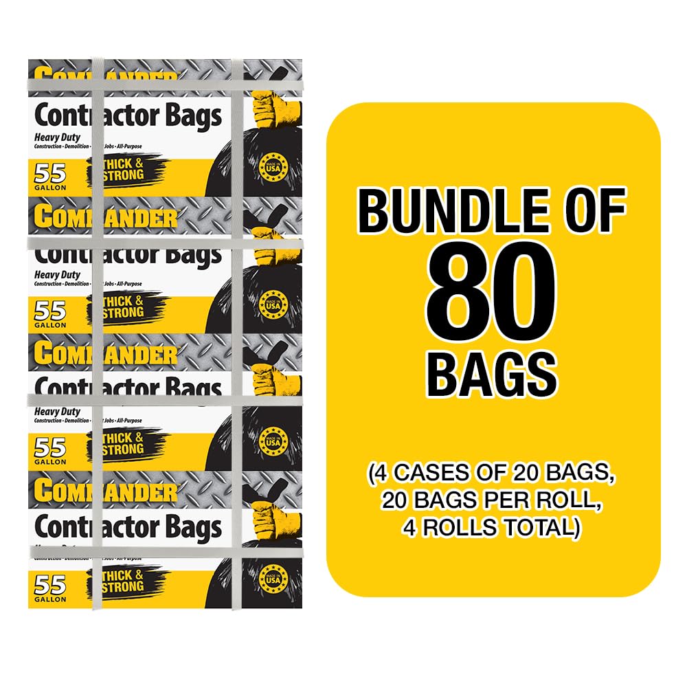 55 Gallon Heavy Duty Contractor Bags with Flap Ties, Pack of 80 V8750