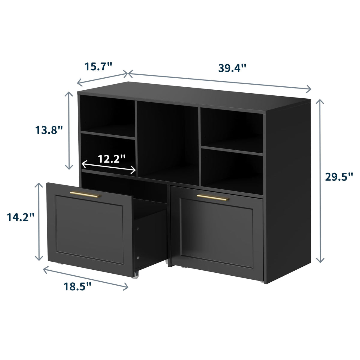 Black 2 Drawer Lateral File Cabinet with Open Storage Cubes K398