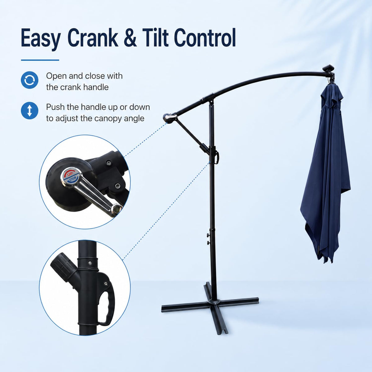 10x6.5FT Navy Blue Solar Offset Patio Umbrella F744