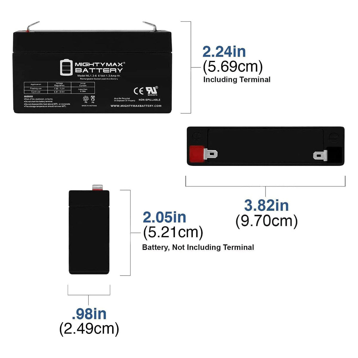 6V 1.3Ah SLA Replacement Battery 4 Pack X456