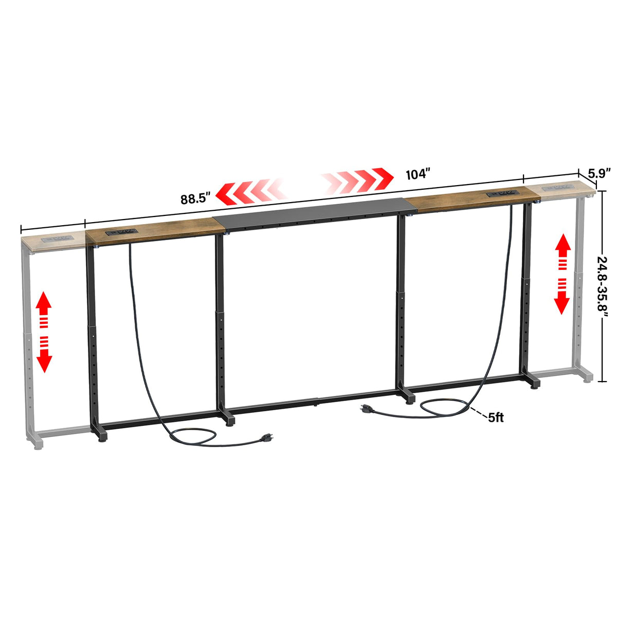 Rustic Brown Narrow Console Table with 2 Power Outlets V83624