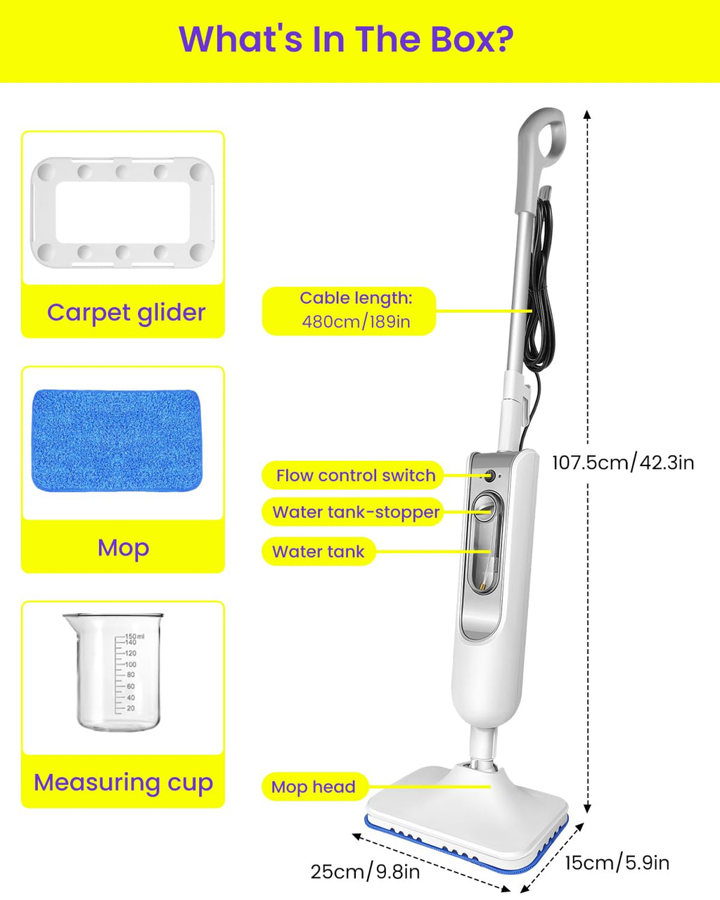 1500W Steam Mop for Hardwood and Tile D298