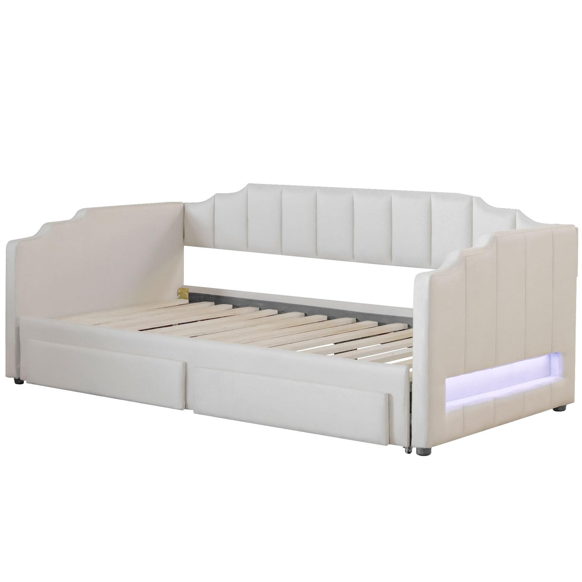 Twin XL to King Size Upholstered Daybed with Trundle and 2 Storage Drawers F882892