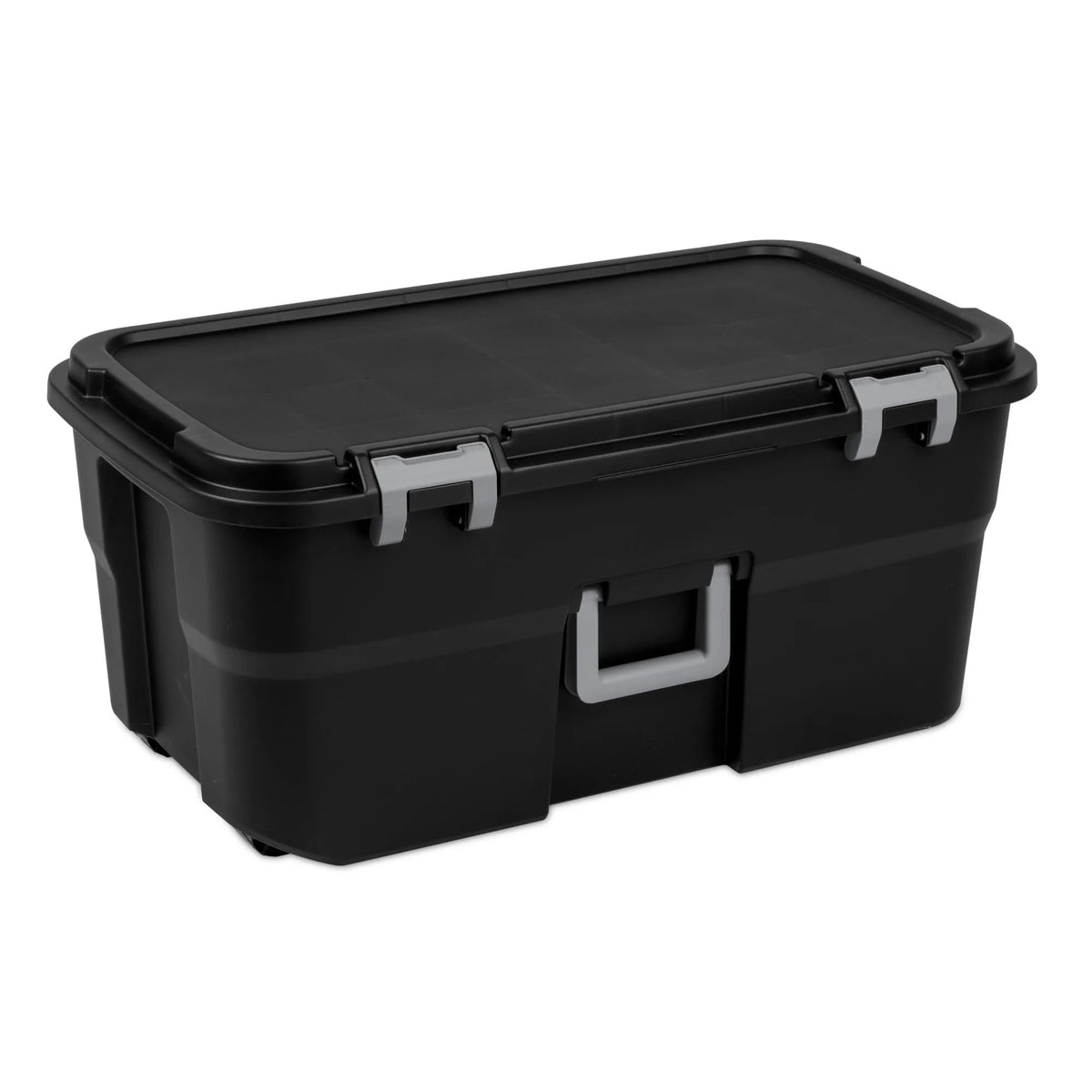 Black Plastic Storage Footlocker with Wheels D47199