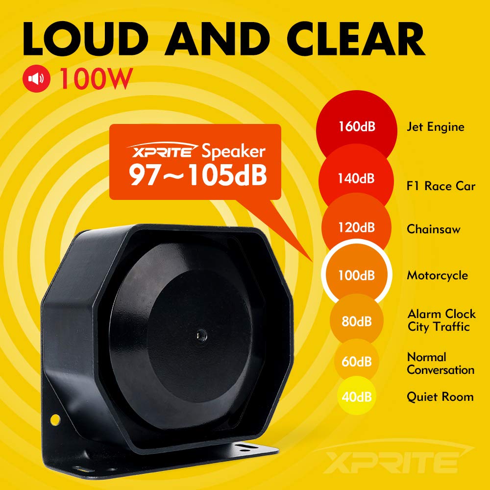 12V 100W 7 Tone Warning Speaker Siren Set with Microphone V433