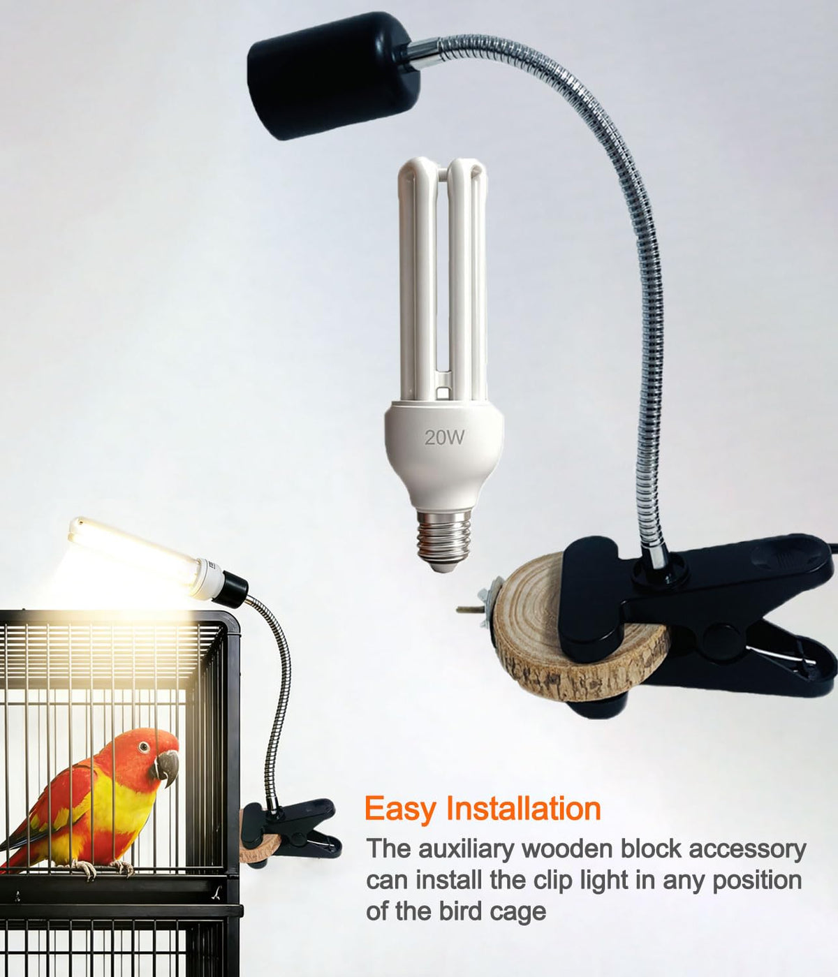 Bird Cage Light Fixture Combo Kit with 2.4 UVB UVA 20W Compact Fluorescent Bulb C909813