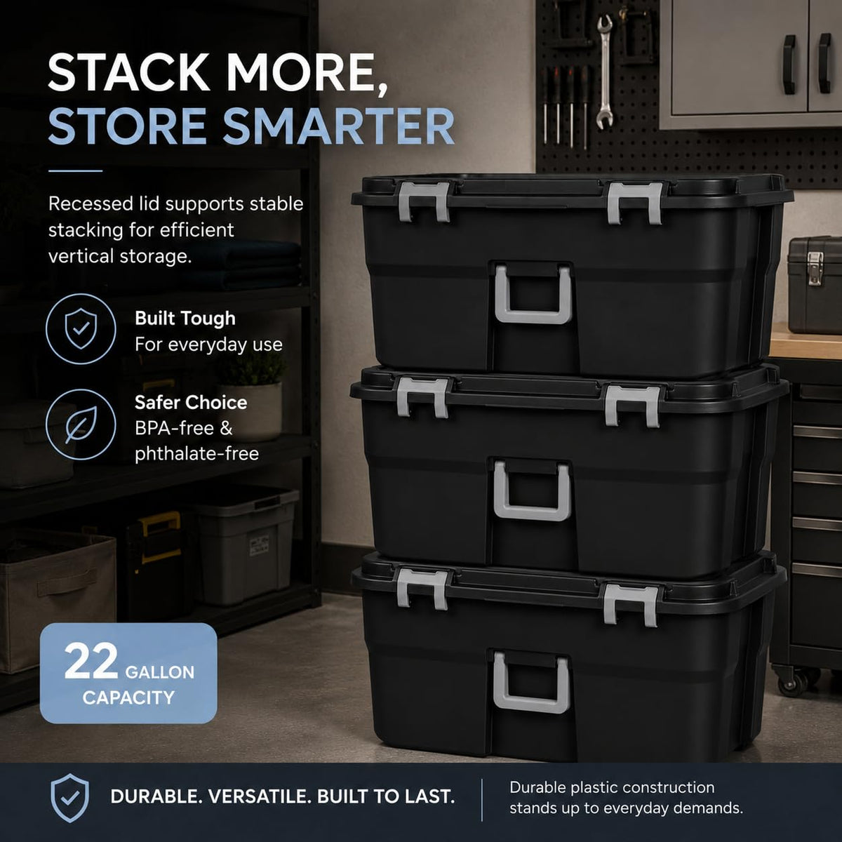 Black Plastic Storage Footlocker with Wheels D47199