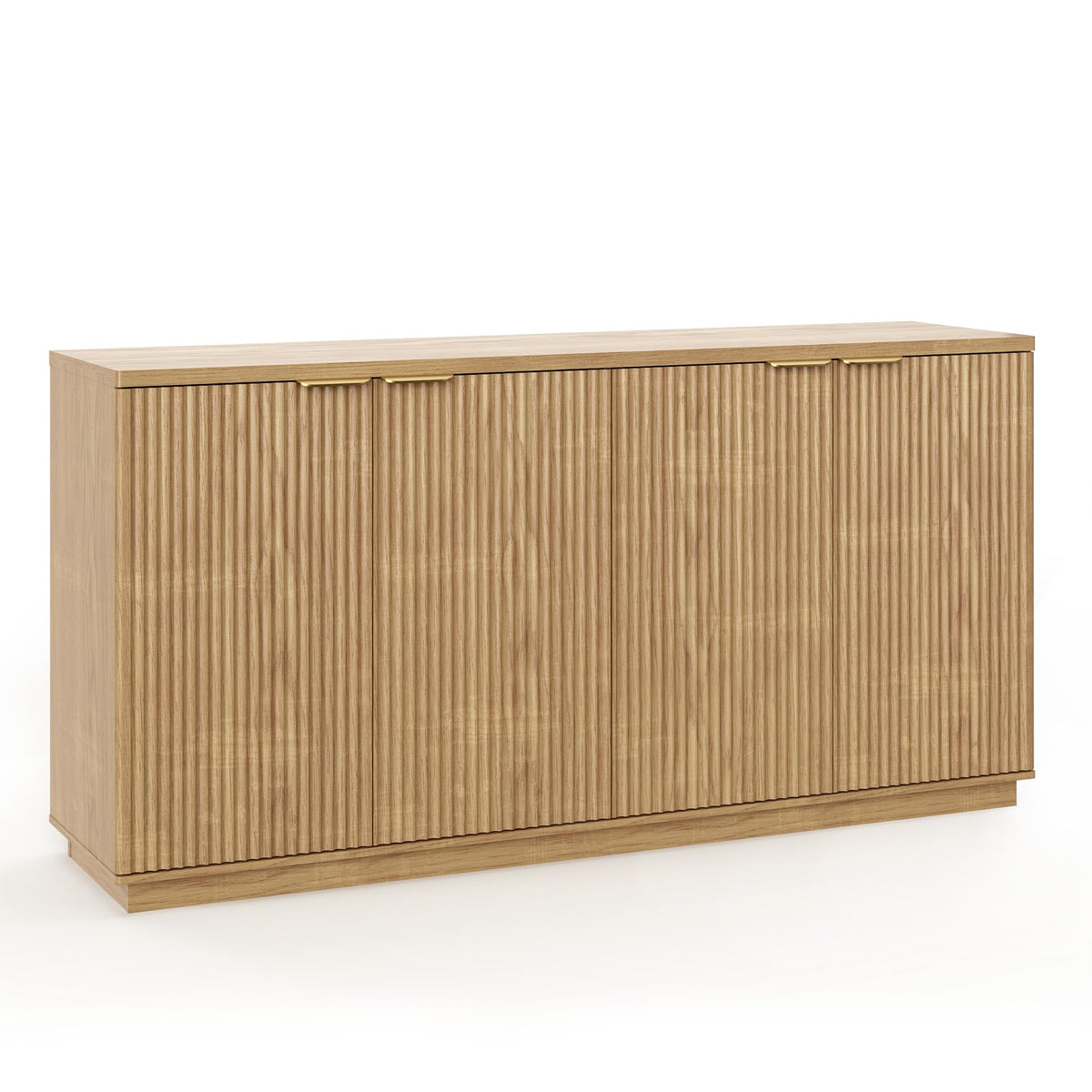 Natural Oak Fluted Wooden Sideboard Cabinet with 4 Doors I199849