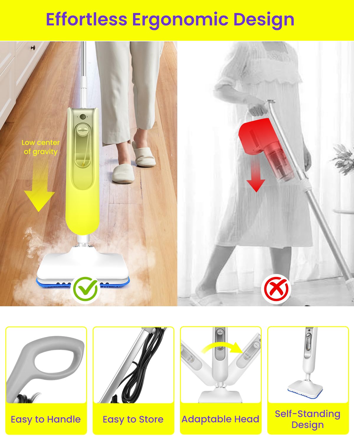 1500W Steam Mop for Hardwood and Tile D298
