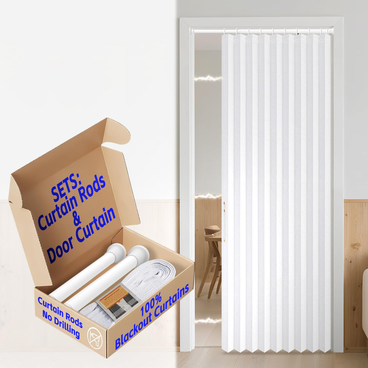 Blackout Magnetic Door Curtain with Curtain Rods 42 W x 78 L White U499491