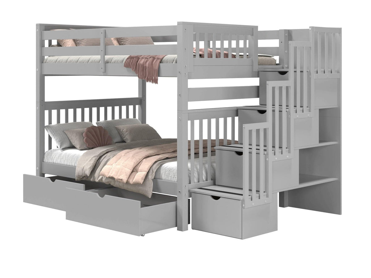 Full Over Full Gray Bunk Beds with Drawers U714737