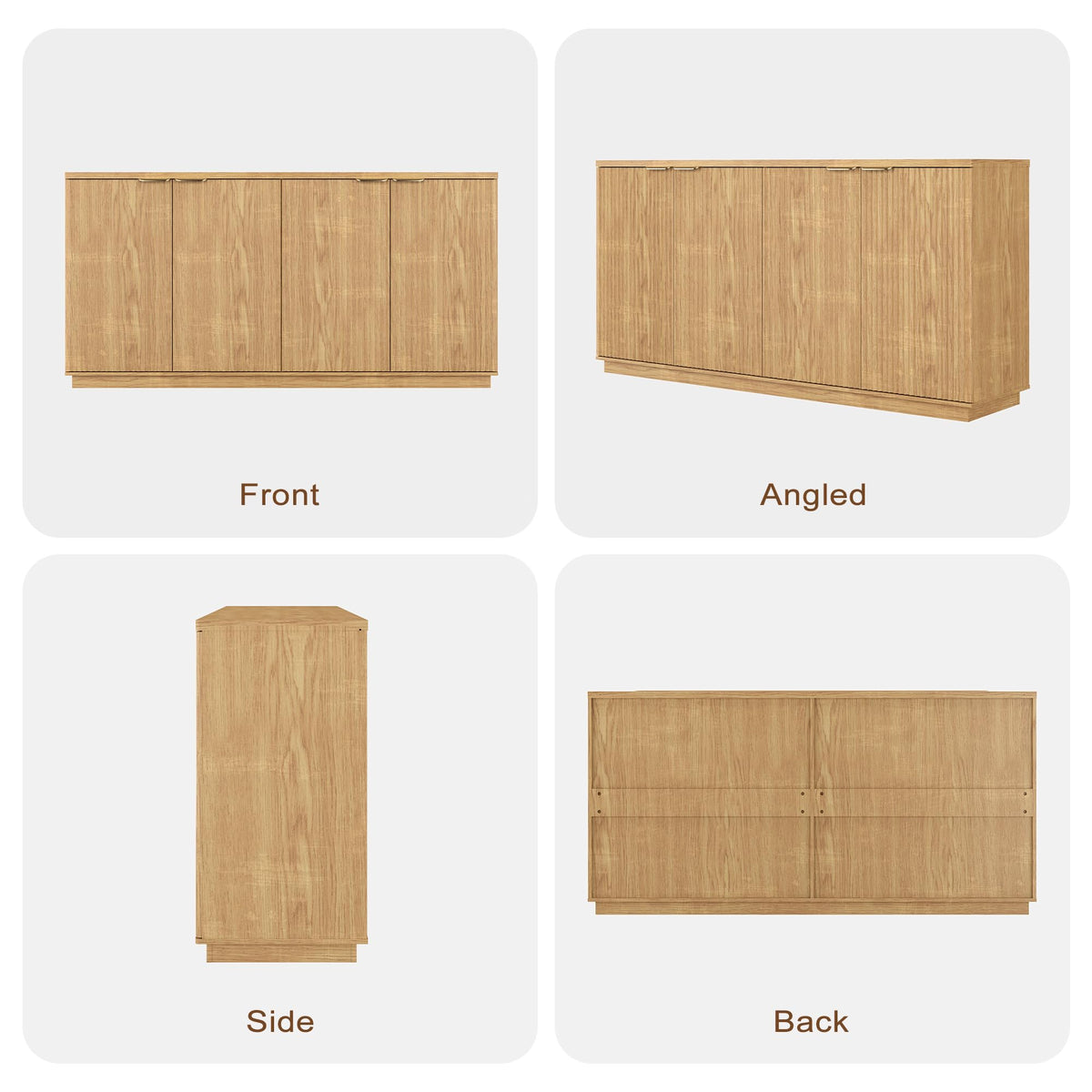 Natural Oak Fluted Wooden Sideboard Cabinet with 4 Doors I199849