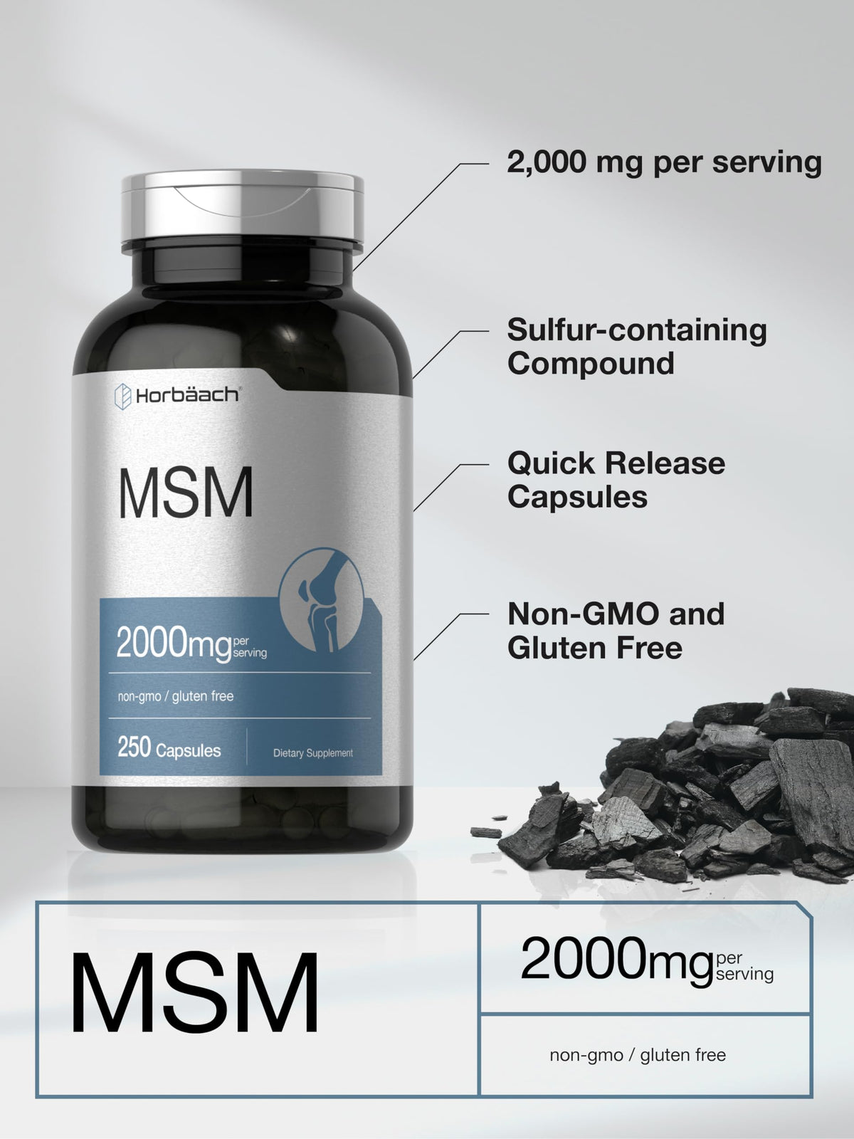 MSM Methylsulfonylmethane 2000mg 250 Capsules W9323