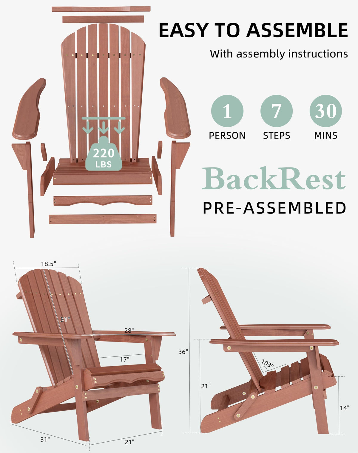 Wooden Folding Adirondack Chair Set of 2 Q36292
