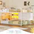 White Full Over Twin Bunk Bed with 6 Drawers and LED Lights N9241