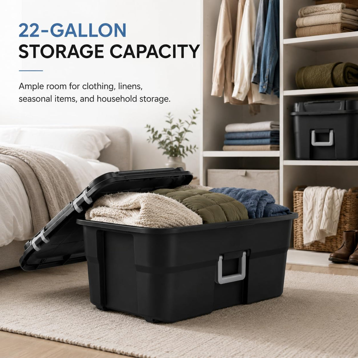 Black Plastic Storage Footlocker with Wheels D47199