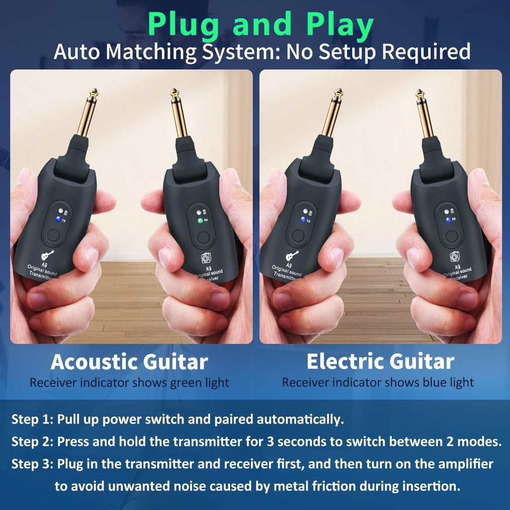 Wireless Guitar System 2.4GHz Transmitter and Receiver Black T5490