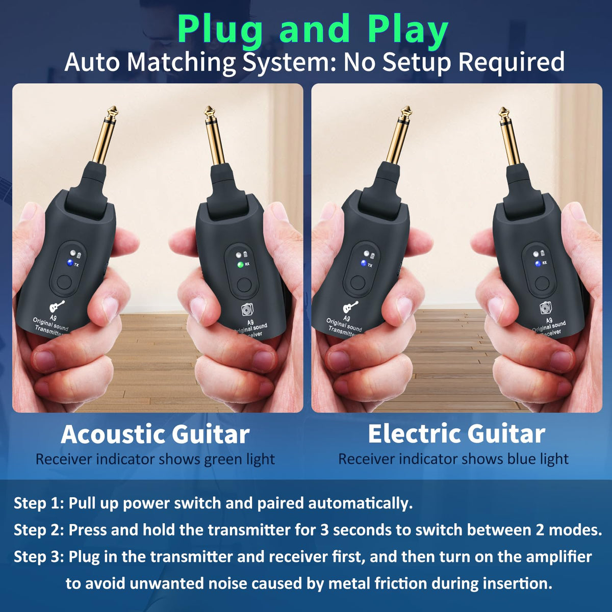 Wireless Guitar System 2.4GHz Transmitter and Receiver Black T5490