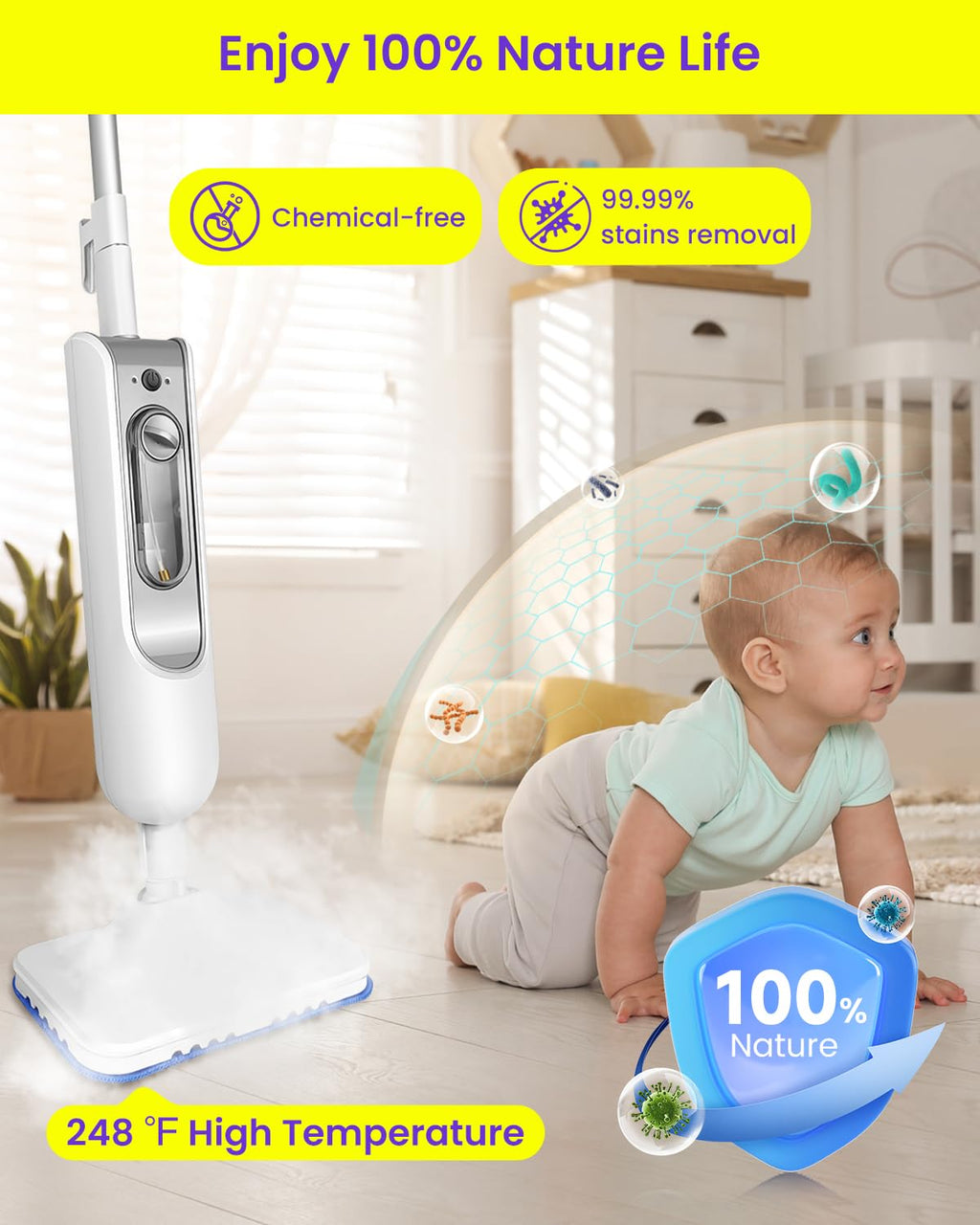 1500W Steam Mop for Hardwood and Tile D298