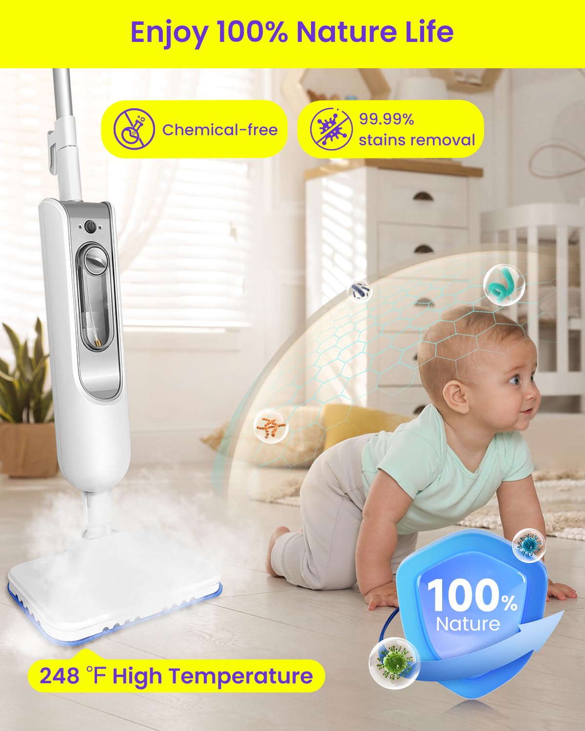 1500W Steam Mop for Hardwood and Tile D298